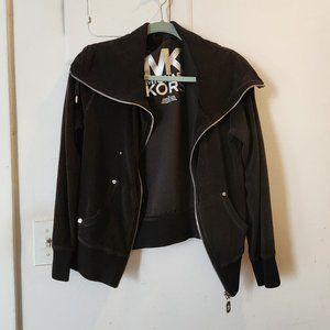 Michael Kors Black Zip Up Women Sweatshirt with Large Collar, Medium